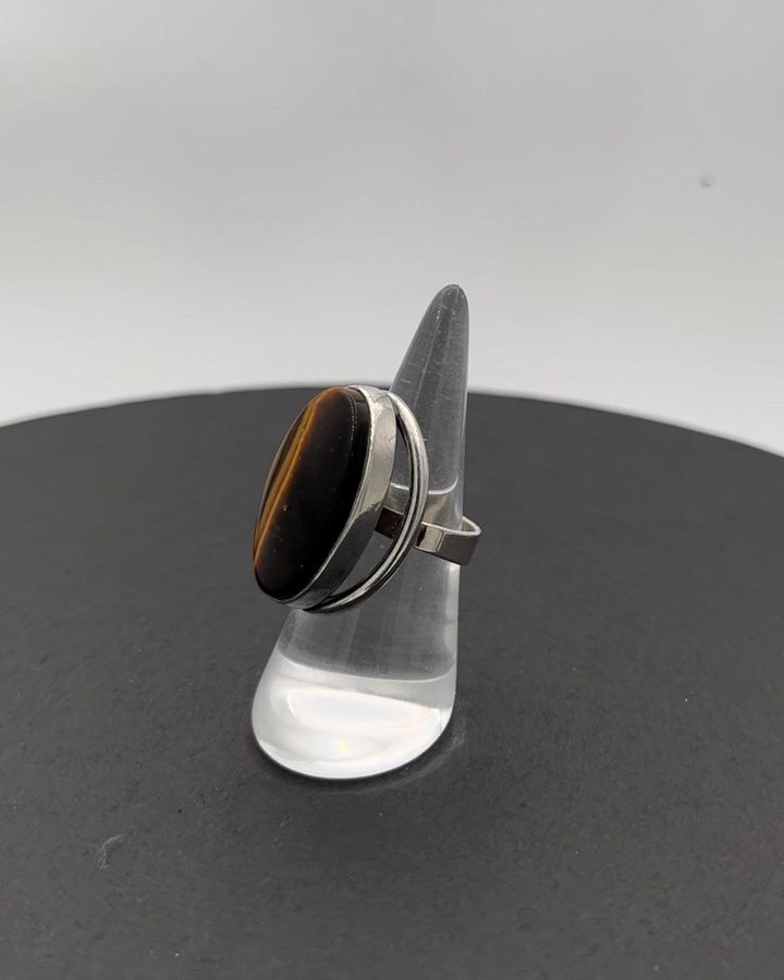 Antique Niels Erik From Sterling Silver Ring with oval shaped Tiger's eye