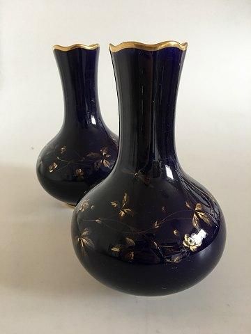 Antique Rare pair of Royal Copenhagen Art Nouveau Cobolt Blue Vases with gold decorations. With rare blue export marks, most properly for Russia