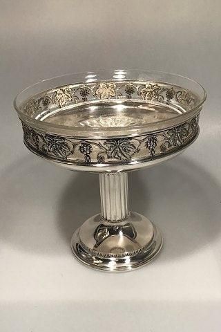 Antique A. Dragsted Silver Pedistal Bowl with glass insert. Grape motif.