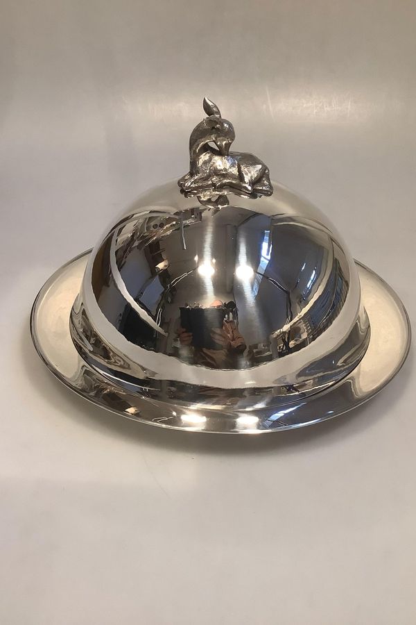 Antique Aage Weimer ( Evald Nielsen ) Sterling Silver Hunting platter with bowl, dish and top figure