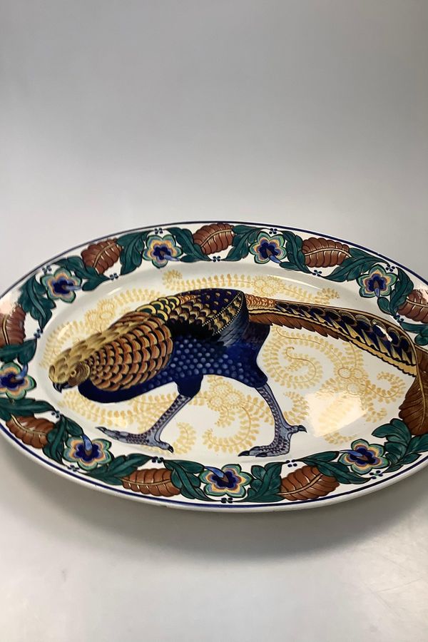 Antique Aluminia Oval Faience Dish with Pheasant Motif No 975/632