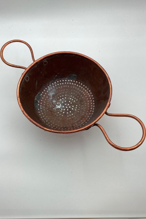 Antique Antique copper strainer with two handles mid 19th century
