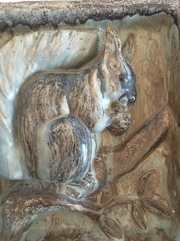Antique Arne Ingdam Stoneware Wall Relief with Squirrel
