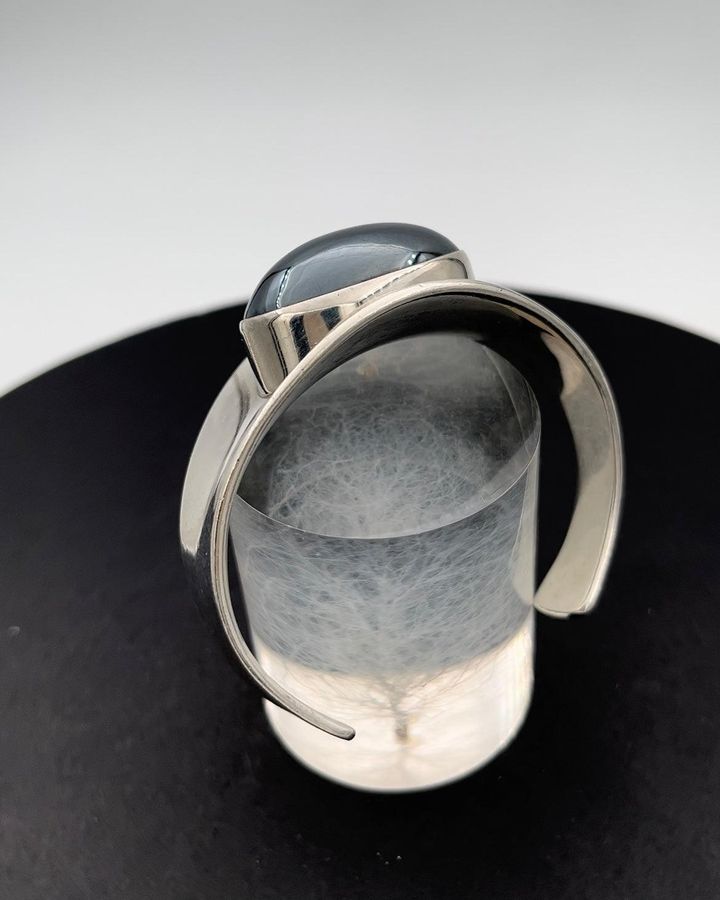 Antique Bent Knudsen Sterling Silver Bangle with Hematite No 19