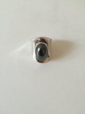 Antique Bent Knudsen Sterling Silver Ring No 4 with Hematite