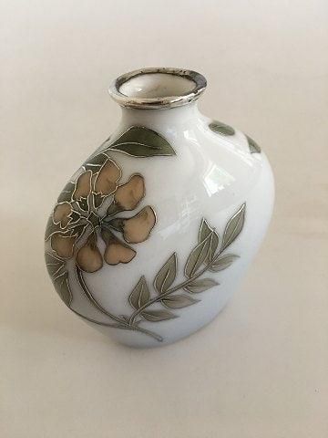 Antique Bing & Grondahl Art Nouveau Unique vase by Emma Krogsbøll with silver inlay