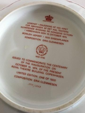 Antique Bing & Grondahl Jubilee Bowl commemorating the 100 year anniversary of the Royal Theater at Kgs. Nytorv