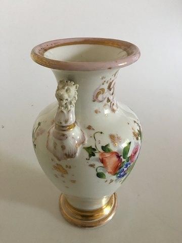 Antique Bing and Grondahl Early Overglaze vase with lionheads in Bisque