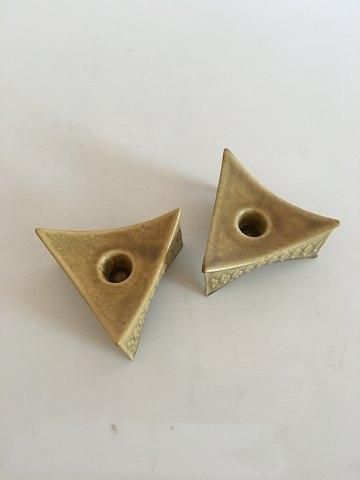 Antique Bing and Grondahl Jens Quistgaard Pair of Triangular Candlesticks from the Relief Series