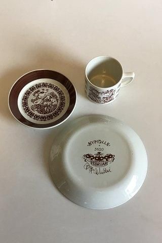 Antique Bjorn Wiinblad, Nymolle February Month Cup No 3513, Saucer and Cake Plate No 3520