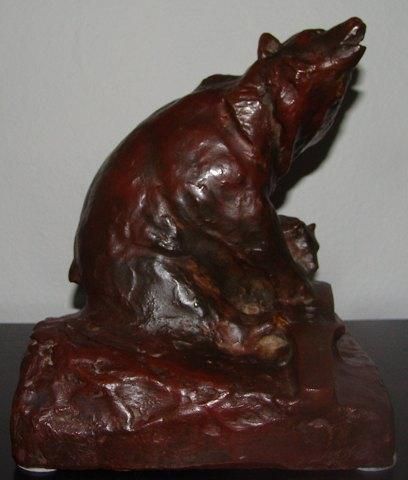 Antique Carl Fagerberg Bronce Figurine Bear with cub from Herman Bergmans Foundry