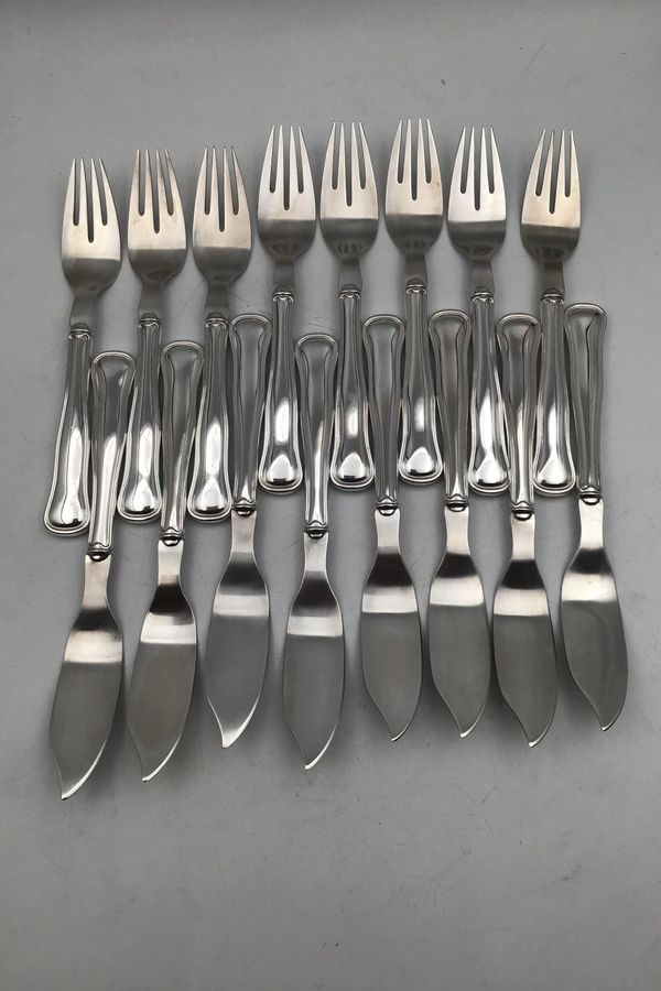 Antique Cohr Silver/Steel Old Danish Fish Cutlery Set (16 pieces)
