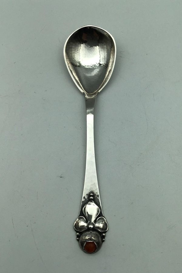 Antique Danish Work (DTA) Silver Marmalade Spoon with Amber
