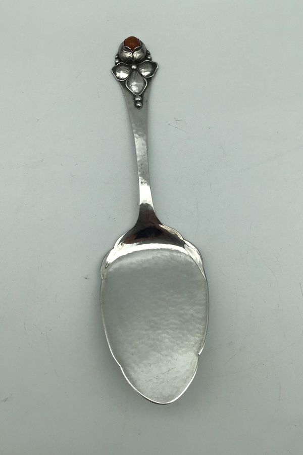 Antique Danish Labour (DTA) Silver Serving Spoon with Amber