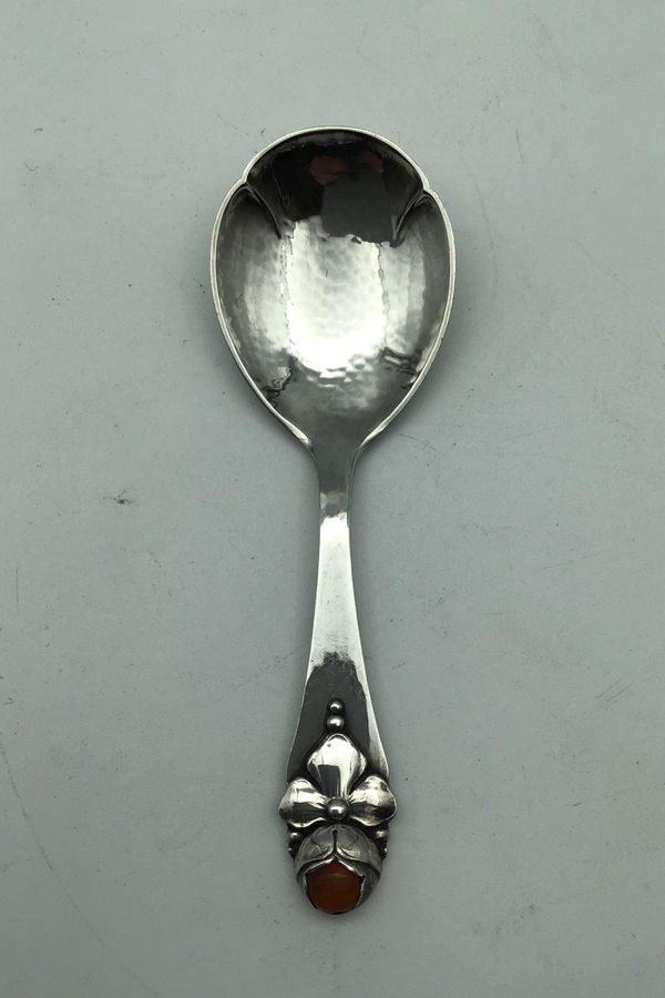 Antique Danish Work (DTA) Silver Sugar Spoon with Amber