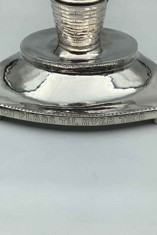 Antique Danish Silver Inkpot with Sayings by Emil Carpenter