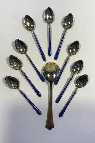 Antique Enamelled Sterling Silver Set of Spoons (9+1)