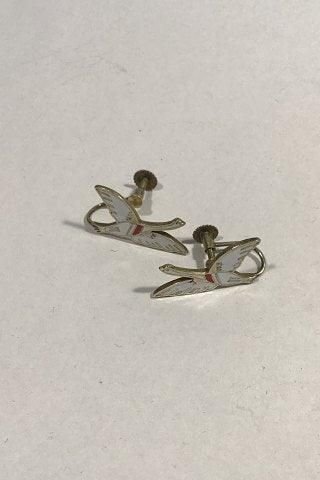 Antique Erik Magnussen Sterling Silver/Enamel Earrings(screws), The Nordic Swans