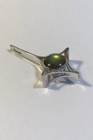 Antique Finnish Sterling Silver Pendant with olive-coloured stone Finland