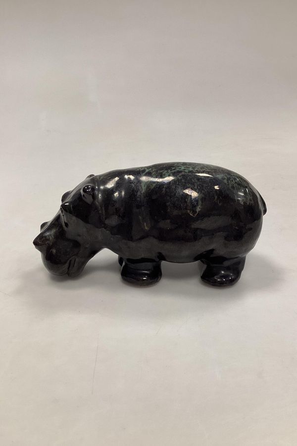 Antique Hippopotamus Figurine in Stoneware by Poul Kyhn