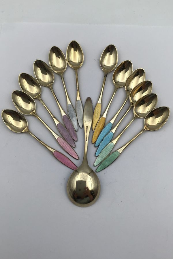 Antique Frigast Sterling Silver/Enamel Spoons (12+1)