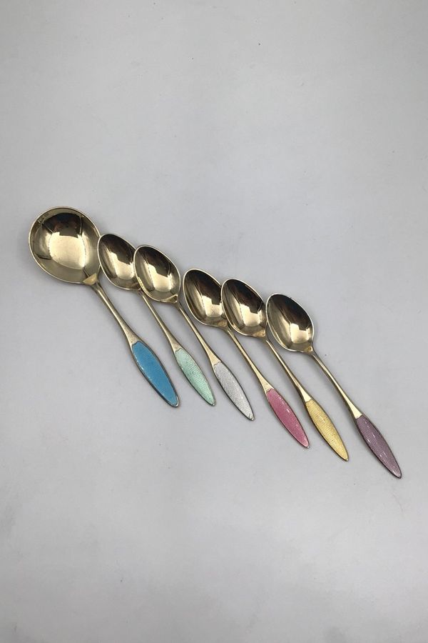 Antique Frigast Sterling Silver/Emaline Spoons (5+1)
