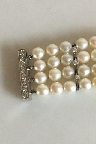 Antique Georg Jensen & Wendel 14 K White Gold Bracelet with Pearls and Brillants