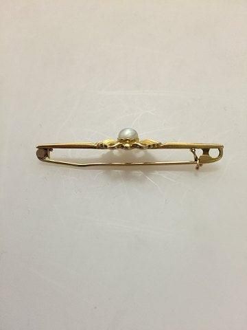 Antique Georg Jensen 14K Gold Brooch with Pearl No 110
