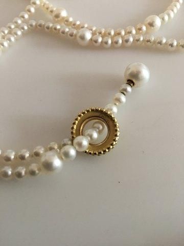 Antique Georg Jensen Collier with White Freshwater Cultured Pearls and Gold Lock