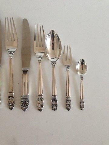 Antique Georg Jensen Acorn Sterling Silver Flatware set for 6 persons  42 pieces with old marks