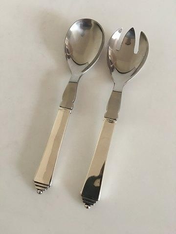Antique Georg Jensen Pyramid Serving Set Salad Set, Small No 134 in Sterling Silver and Stainless Steel
