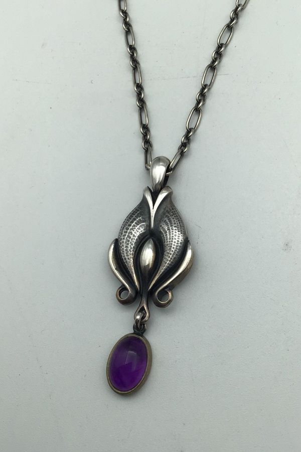 Antique Georg Jensen Sterling Silver 2012 Anniversary Pendant (Amethyst) with Necklace
