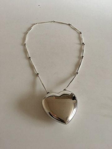 Antique Georg Jensen Sterling Silver Astrid Fog Necklace with Large Heart Pendant No 126