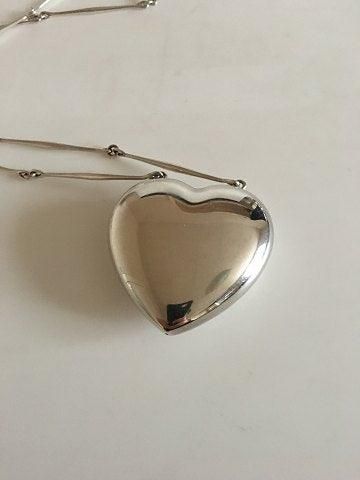 Antique Georg Jensen Sterling Silver Astrid Fog Necklace with Large Heart Pendant No 126