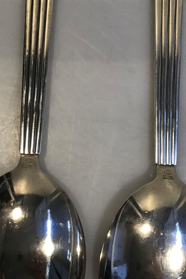 Antique Georg Jensen Sterling Silver Bernadotte Large Serving Spoon and Fork No 111 and 112 Measures 24cm / 9.45 in.