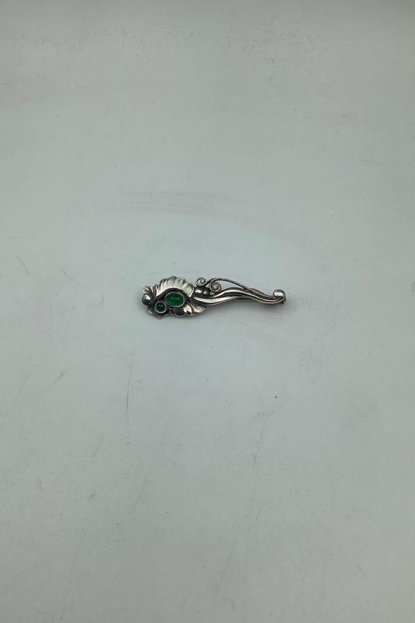 Antique Georg Jensen Sterling Silver Brooch with Green Stone No. 185