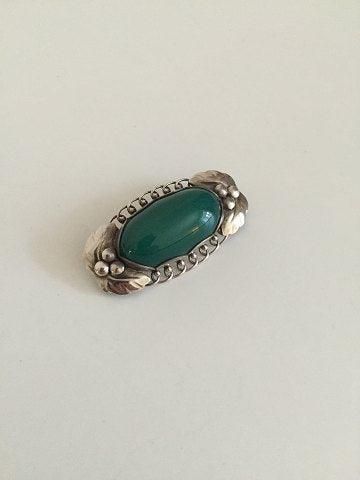 Antique Georg Jensen Sterling Silver Brooch No 223 with Green Agate