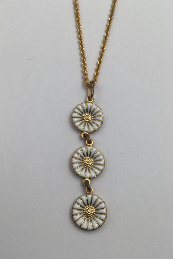 Antique Georg Jensen Sterling Silver Gold Plated Necklace with Daisy Pendant