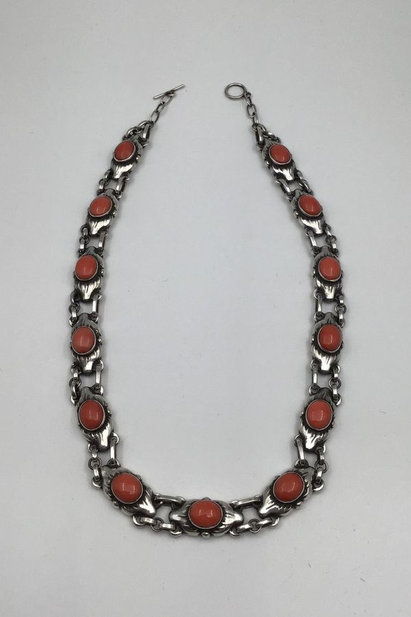 Antique Georg Jensen Sterling Silver Necklace No. 22 Coral