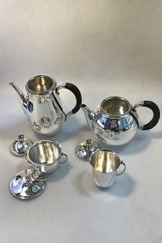 Antique Georg Jensen Sterling Silver Coffee Pot, Tea Pot Creamer and Sugar Bowl No 456