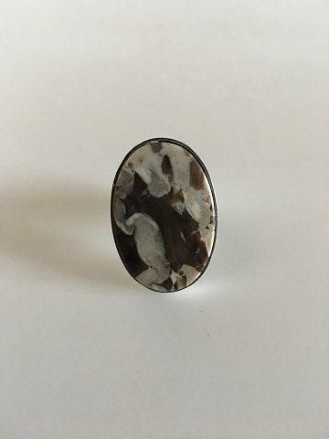 Antique Georg Jensen Sterling Silver Ring No 188A with Coffee / Creme Colored Stone