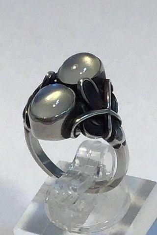 Antique Georg Jensen Sterling Silver Ring No 48 Moon Stones