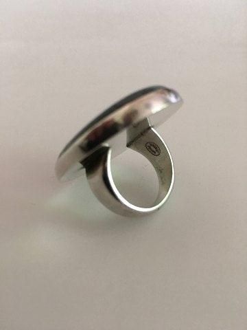Antique Georg Jensen Sterling Silver Ring No 90D with Oval Stone Ornament