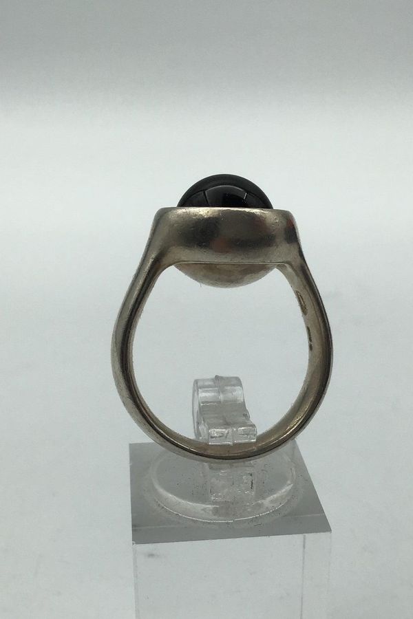 Antique Georg Jensen Sterling Silver Ring No. 473 Black Agate Sphere Regitze Overgaard.