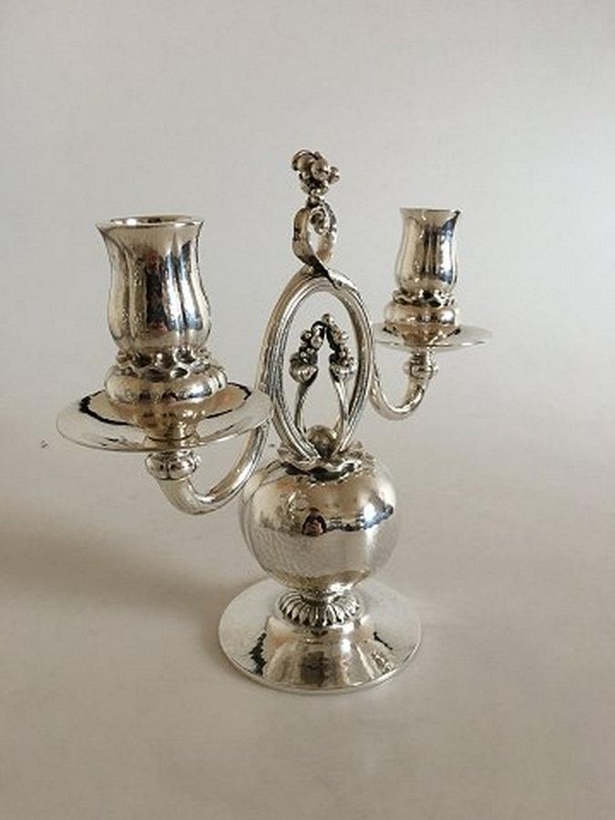 Antique Georg Jensen Sterling Silver Two-armed Candlesticks No 324.