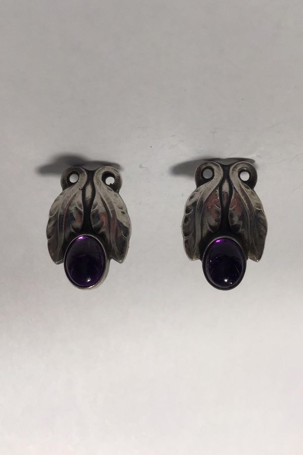 Antique Georg Jensen Sterling Silver Earrings No 108 Amethyst (Screws)
