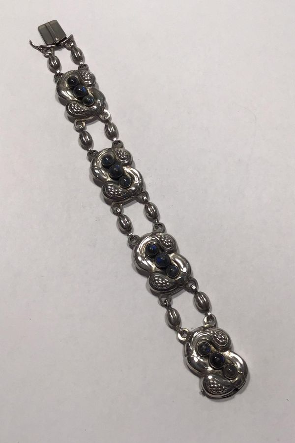 Antique Georg Jensen Silver Bracelet No 1 Blue Stone (1915-1930)