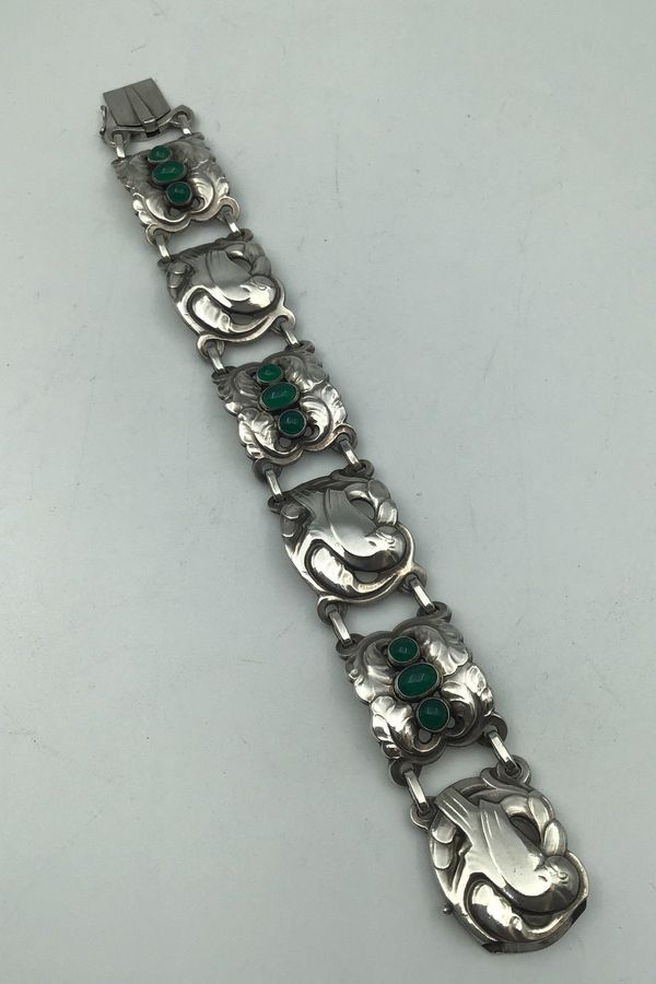Antique Georg Jensen Silver Bracelet No. 14 Green Stones (1915-1930)