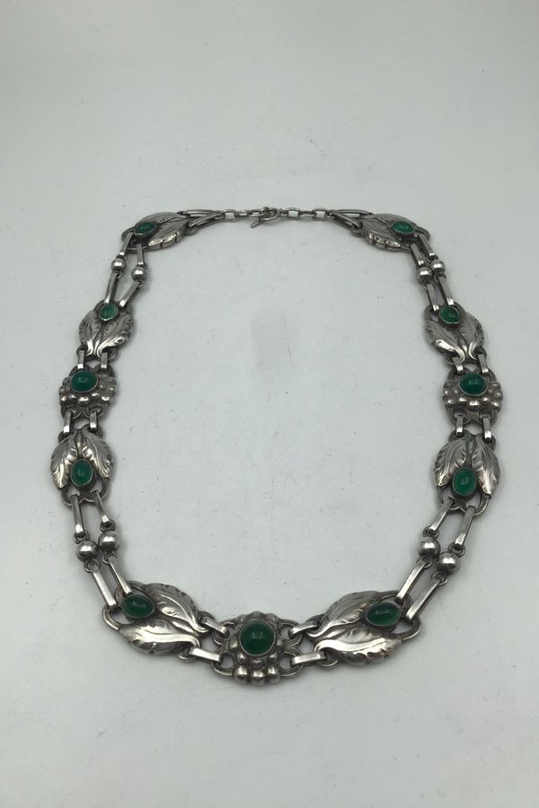 Antique Georg Jensen Silver Necklace No. 1 Green Stones (1915-1927)