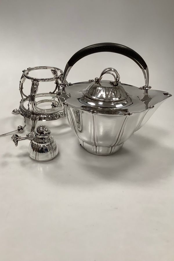 Antique Georg Jensen Silver Swing Teapot on holder with warmer No 4 from 1919